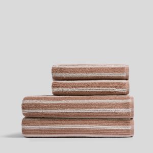 2+2 Organic Resort Stripe Bath Bundle -  Adobe with Butter