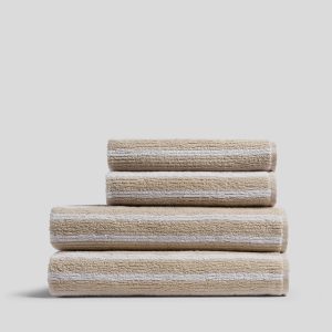 2+2 Organic Resort Stripe Bath Bundle - Bone with White