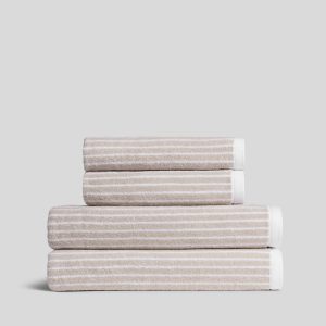 2+2 Pinstripe Bath Bundle - Bone and White