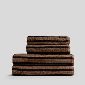 2+2 Organic Resort Stripe Bath Bundle - Camel with Soft Black