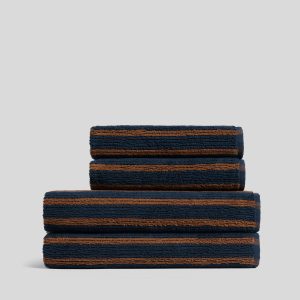 2+2 Organic Resort Stripe Bath Bundle - Ink with Tobacco