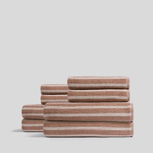 4+4 Organic Resort Stripe Bath Bundle -  Adobe with Butter