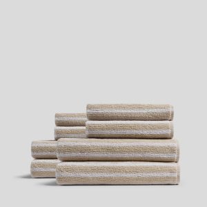 4+4 Organic Resort Stripe Bath Bundle - Bone with White