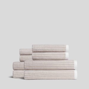 4+4 Pinstripe Bath Bundle - Bone and White