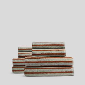 4+4 Organic Resort Stripe Bath Bundle -  Sage with Russet