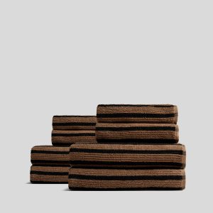 4+4 Organic Resort Stripe Bath Bundle - Camel with Soft Black