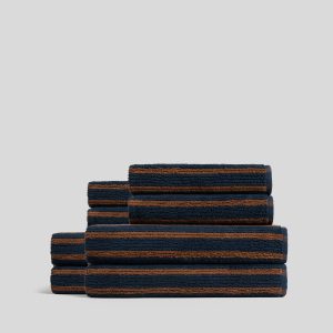 4+4 Organic Resort Stripe Bath Bundle - Ink with Tobacco