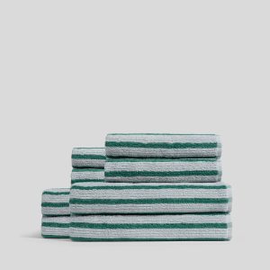 4+4 Organic Resort Stripe Bath Bundle - Sky with Malachite