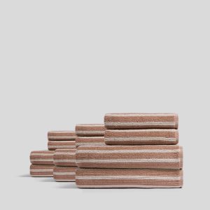 6+6 Organic Resort Stripe Bath Bundle -  Adobe with Butter