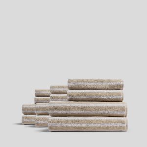 6+6 Organic Resort Stripe Bath Bundle - Bone with White
