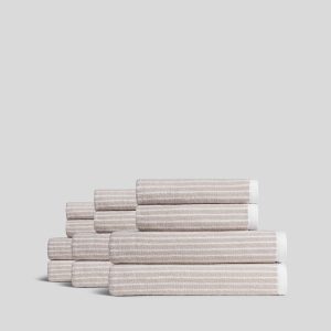 6+6 Pinstripe Bath Bundle - Bone and White