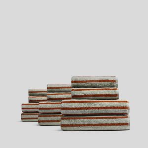 6+6 Organic Resort Stripe Bath Bundle -  Sage with Russet