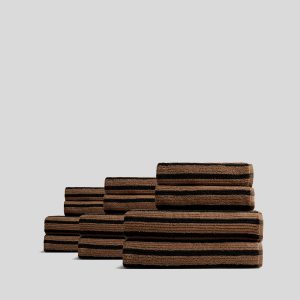 6+6 Organic Resort Stripe Bath Bundle - Camel with Soft Black