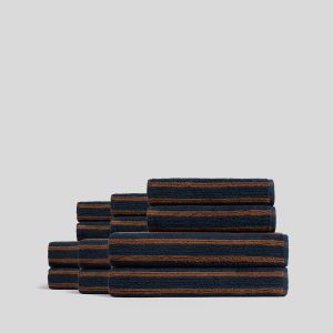 6+6 Organic Resort Stripe Bath Bundle - Ink with Tobacco