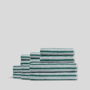 6+6 Organic Resort Stripe Bath Bundle - Sky with Malachite