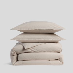 Brushed Cotton Duvet Cover Set - Bone Stripe TW/XL