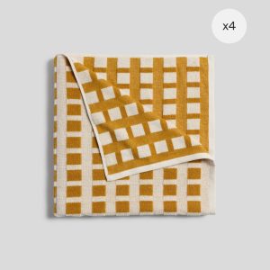 4x Capri Check Towel Bundle - Marigold with Natural