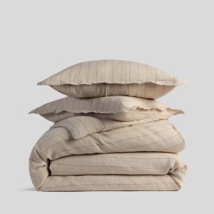 Linen Duvet Cover Set - Bone Stripe F/Q