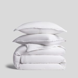 Linen Tencel Duvet Cover Set - White F/Q