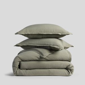 Linen Tencel Duvet Cover Set - Moss K/CK