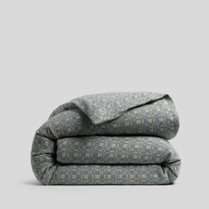 Modern Check Jacquard Duvet Cover (Dusk and Moss)