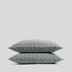 Modern Check Jacquard Sham Set (Dusk and Moss)