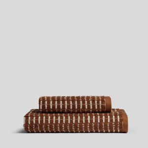 Organic Ladder Stripe Towels (Tobacco and Cream)
