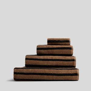 Organic Resort Stripe Towels (Camel with Soft Black)