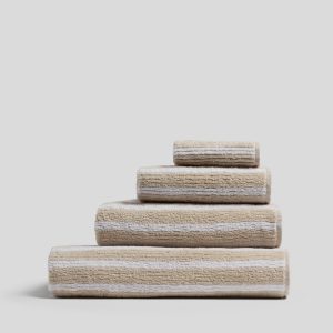 Organic Resort Stripe Towels (Bone with White)