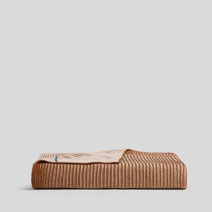 Organic Two Tone Rib Knit Throw (Bone and Tobacco)