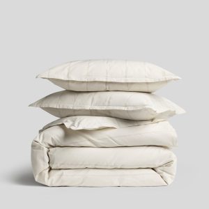 Percale Duvet Cover Set - Bone Stripe F/Q