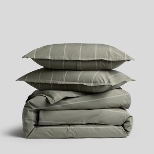 Percale Duvet Cover Set - Moss Stripe TW/XL
