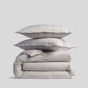 Percale Duvet Cover Set - Pebble Stripe F/Q