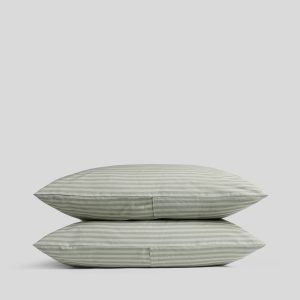 Percale Pillowcase Set (Moss Stripe)