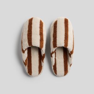 Terry Stripe Slippers - FINAL SALE (Bone and Tobacco)