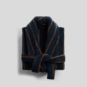 Turkish Cotton Stripe Robe (Ink with Tobacco)
