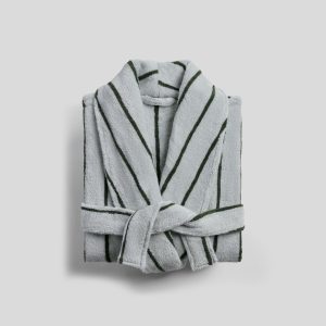 Turkish Cotton Stripe Robe (Sky with Evergreen)