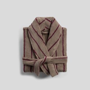 Turkish Cotton Stripe Robe (Warm Grey with Garnet)