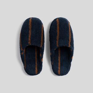Turkish Cotton Stripe Slippers (Ink with Tobacco)
