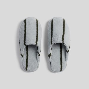 Turkish Cotton Stripe Slippers (Sky with Evergreen)